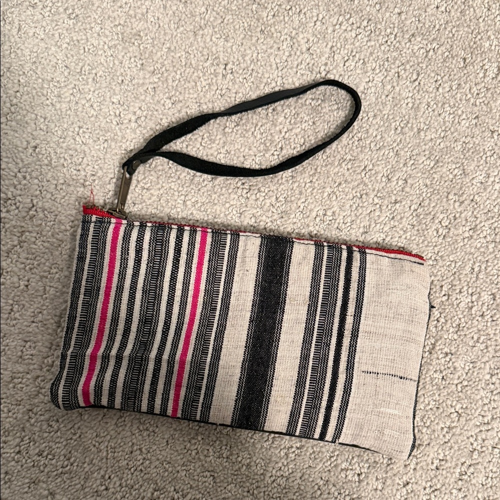 Striped Wristlet Clutch in Black, White & Pink